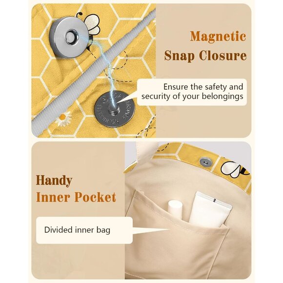 Versatile Ladies Tote Bag - Lovely Printed Design with Secure Magnetic Closure - Picture 4 of 6